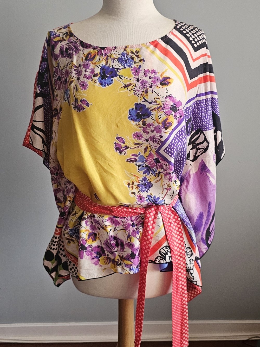 CAbi Mixed Floral & Geo Tunic in Yellow, Purple & Pink